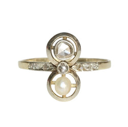 Bague Toi & Moi en or jaune, platine, perle et diamants - Castafiore