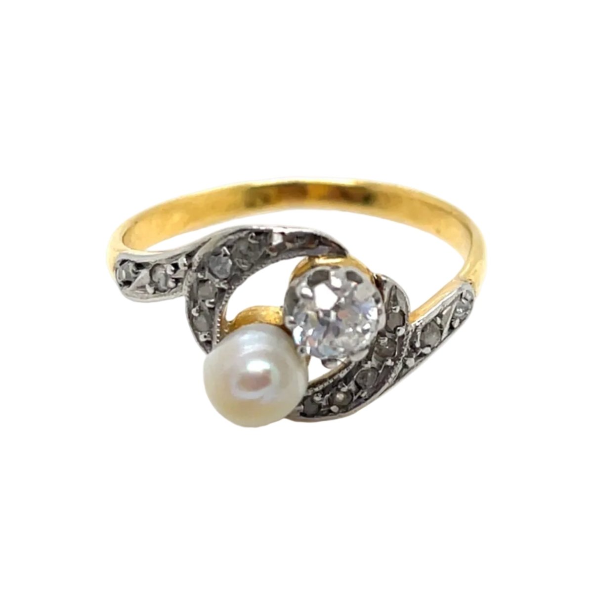 Bague Toi & Moi en or jaune, platine, perle et diamants - Castafiore