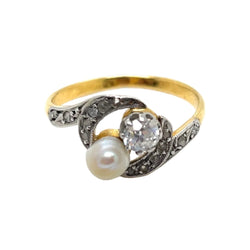 Bague Toi & Moi en or jaune, platine, perle et diamants - Castafiore