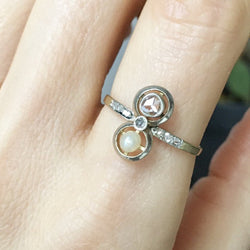 Bague Toi & Moi en or jaune, platine, perle et diamants - Castafiore