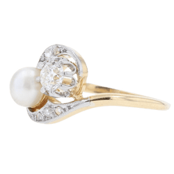 Bague Toi & Moi en or jaune, platine, perle et diamants - Castafiore