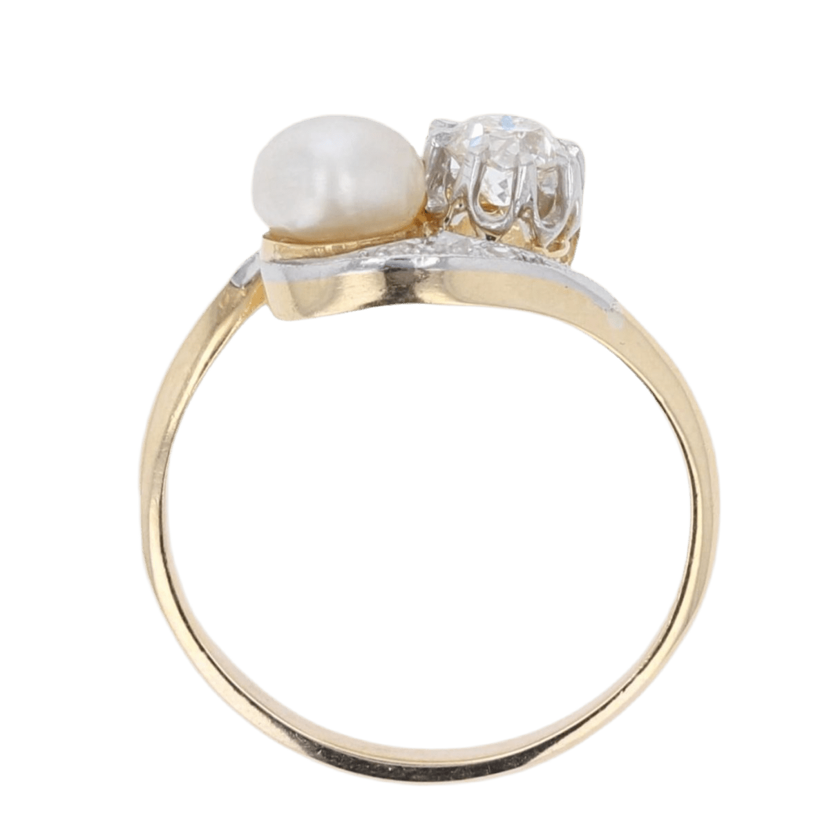 Bague Toi & Moi en or jaune, platine, perle et diamants - Castafiore