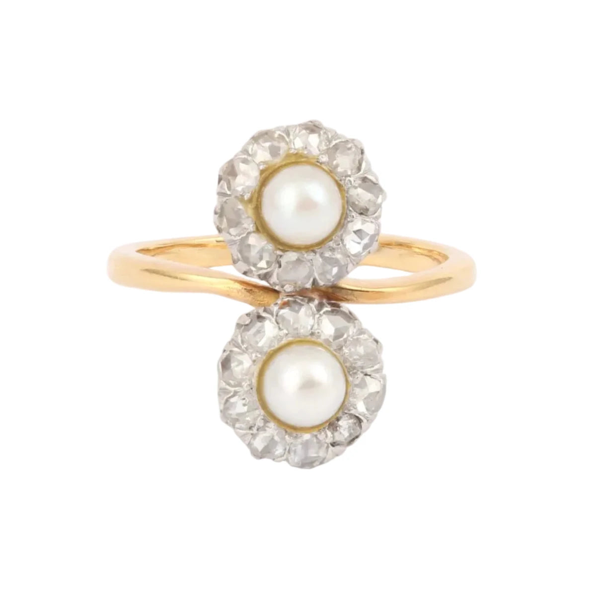 Bague Toi & Moi en or jaune, platine, perles et diamants - Castafiore