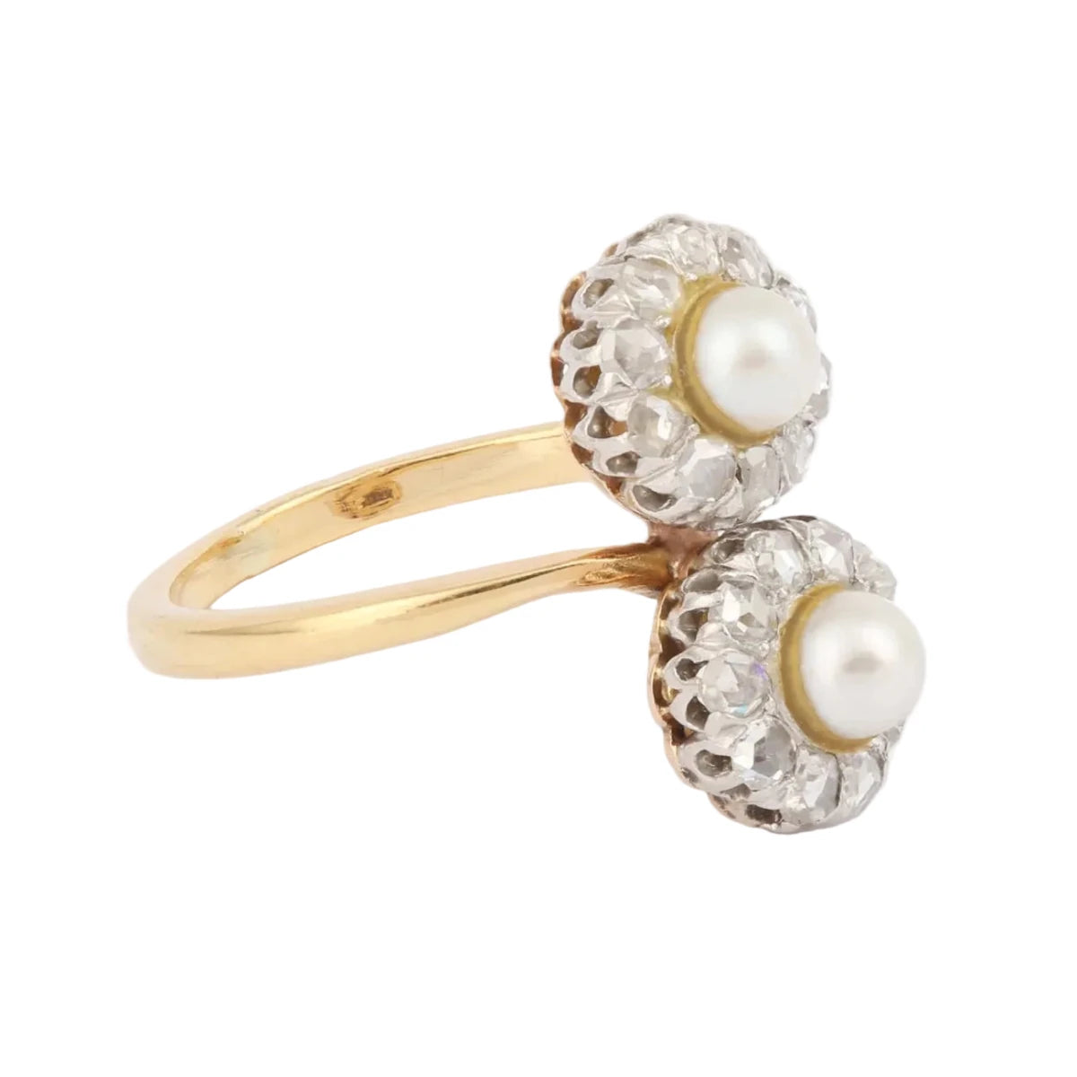 Bague Toi & Moi en or jaune, platine, perles et diamants - Castafiore