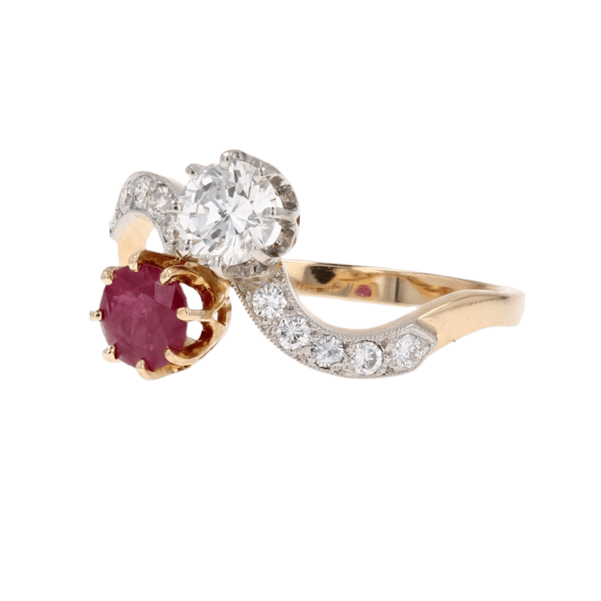 Bague Toi & Moi en or jaune, platine, rubis et diamants - Castafiore