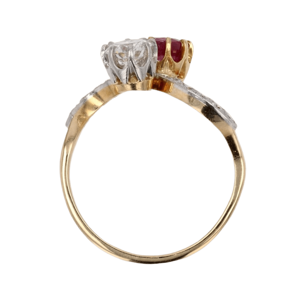 Bague Toi & Moi en or jaune, platine, rubis et diamants - Castafiore