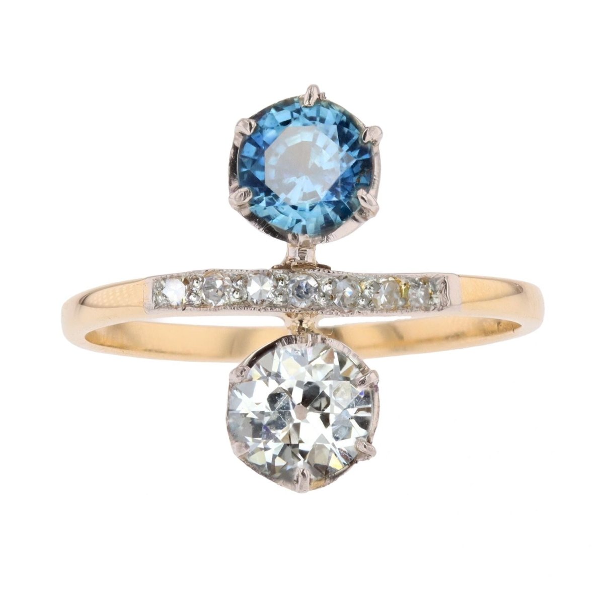 Bague Toi & Moi en or jaune, platine, saphir et diamants - Castafiore