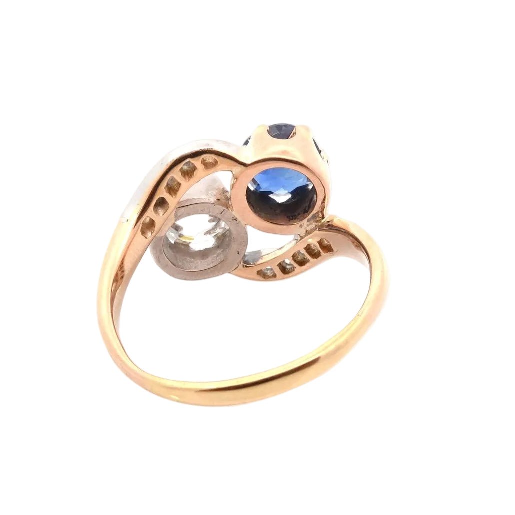 Bague Toi & Moi en or jaune, platine, saphir et diamants - Castafiore