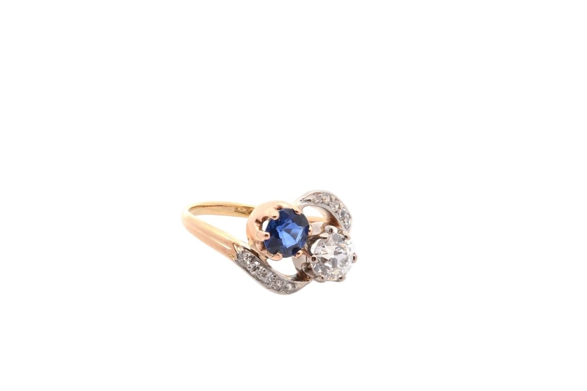 Bague Toi & Moi en or jaune, platine, saphir et diamants - Castafiore