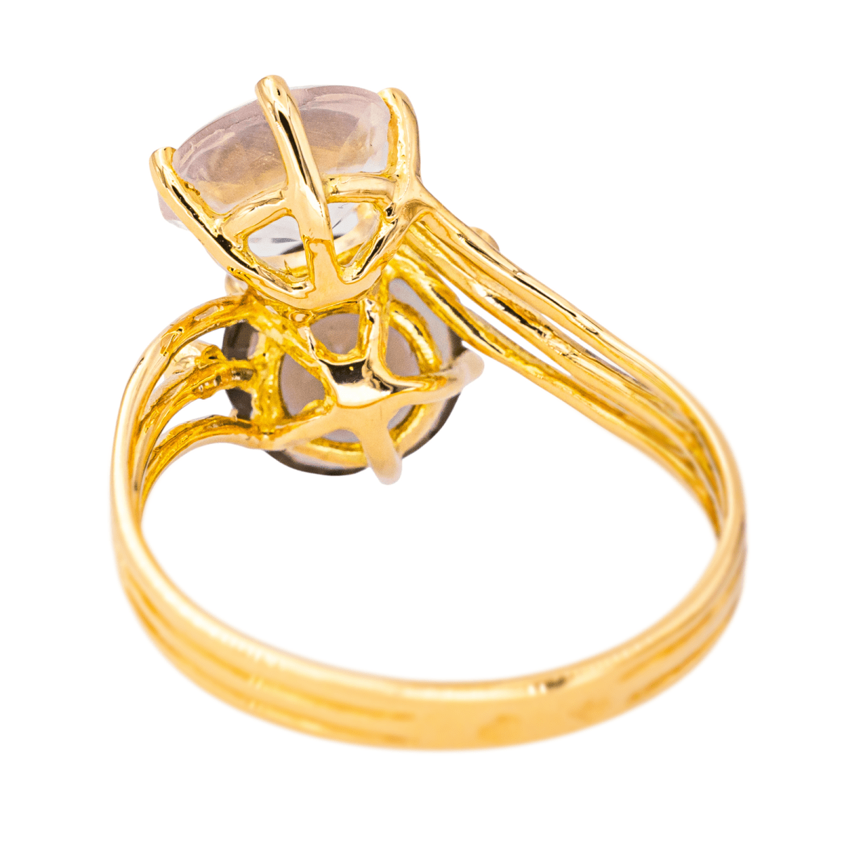 Bague Toi & Moi en or jaune, quartz et diamants - Castafiore