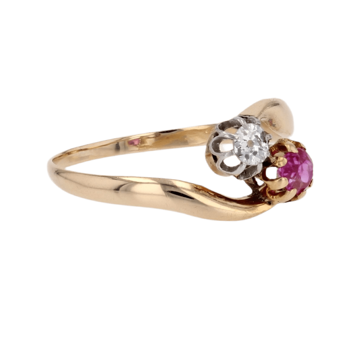 Bague Toi & Moi en or jaune, rubis et diamant - Castafiore