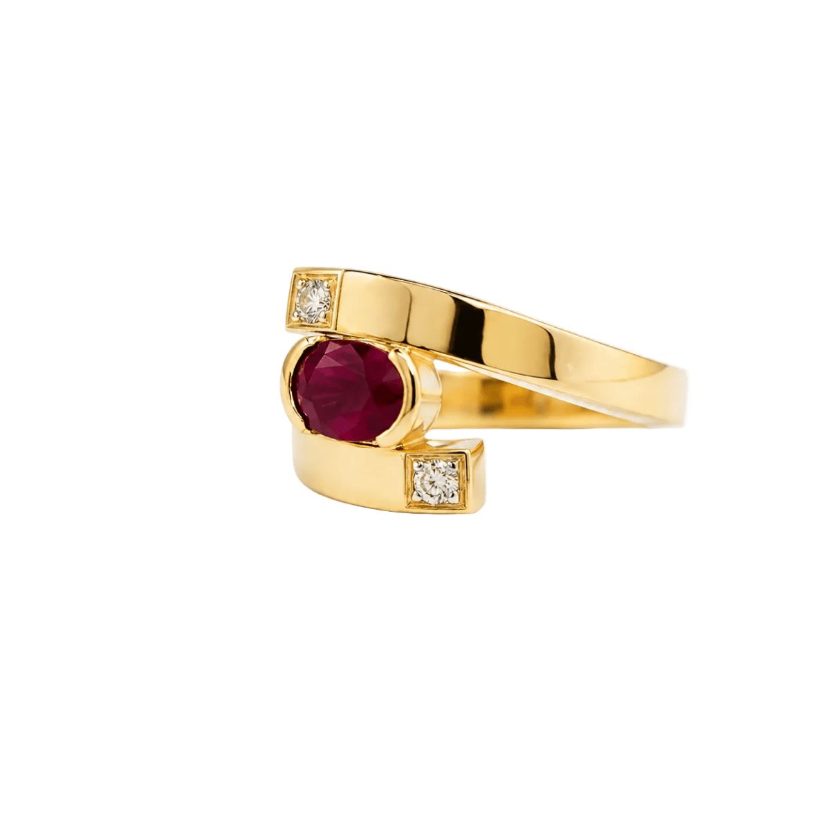 Bague Toi & Moi en or jaune, rubis et diamants - Castafiore