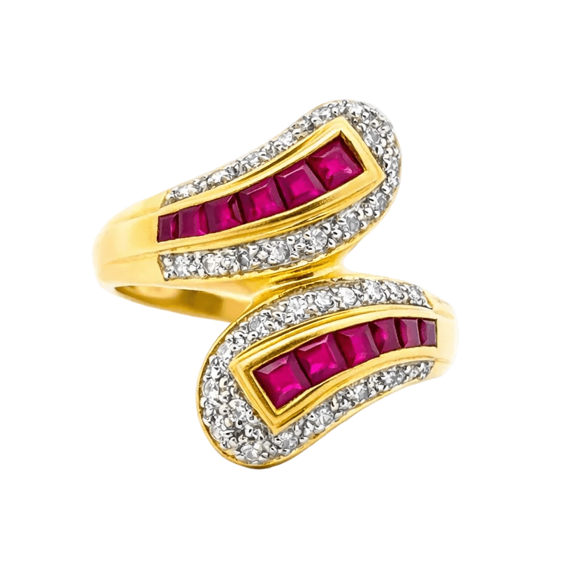 Bague Toi & Moi en or jaune, rubis et diamants - Castafiore