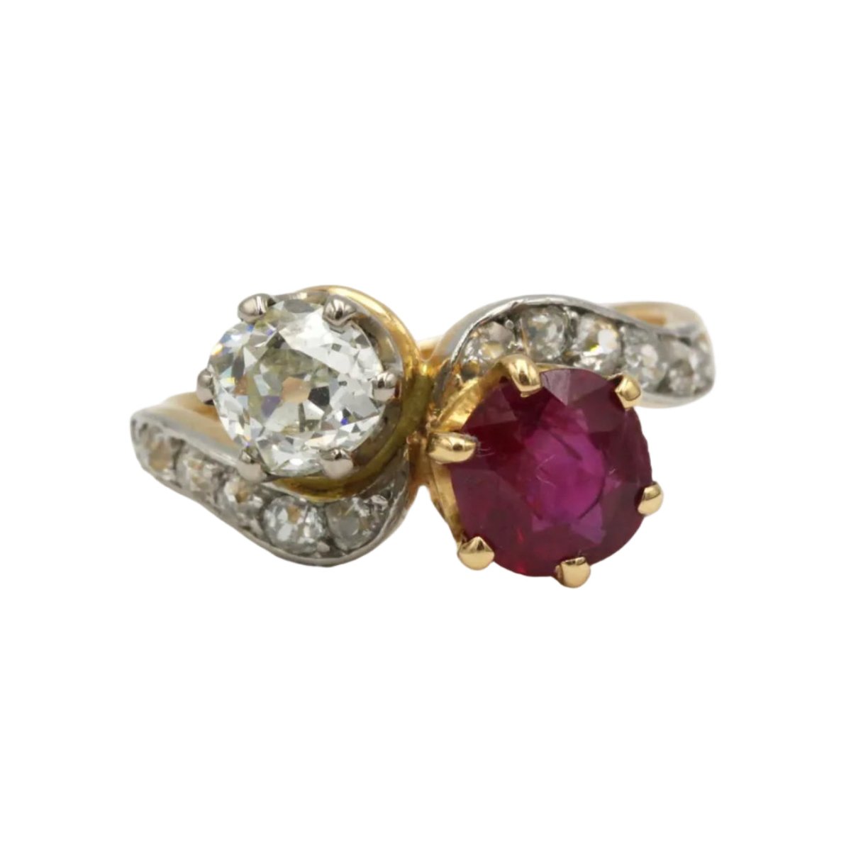 Bague Toi & Moi en or jaune, rubis et diamants - Castafiore