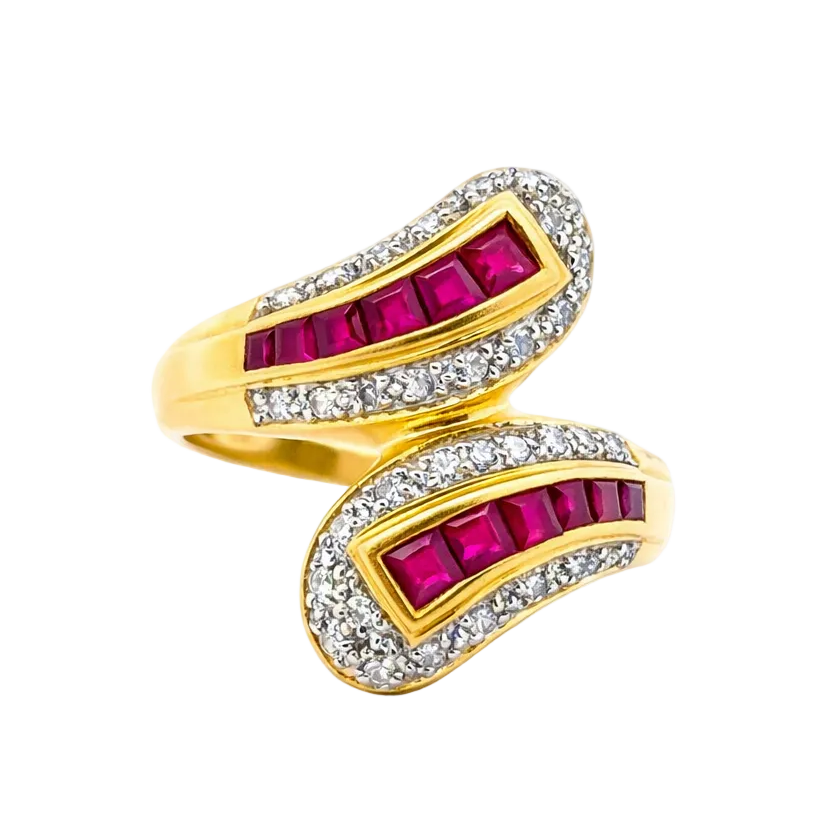 Bague Toi & Moi en or jaune, rubis et diamants - Castafiore