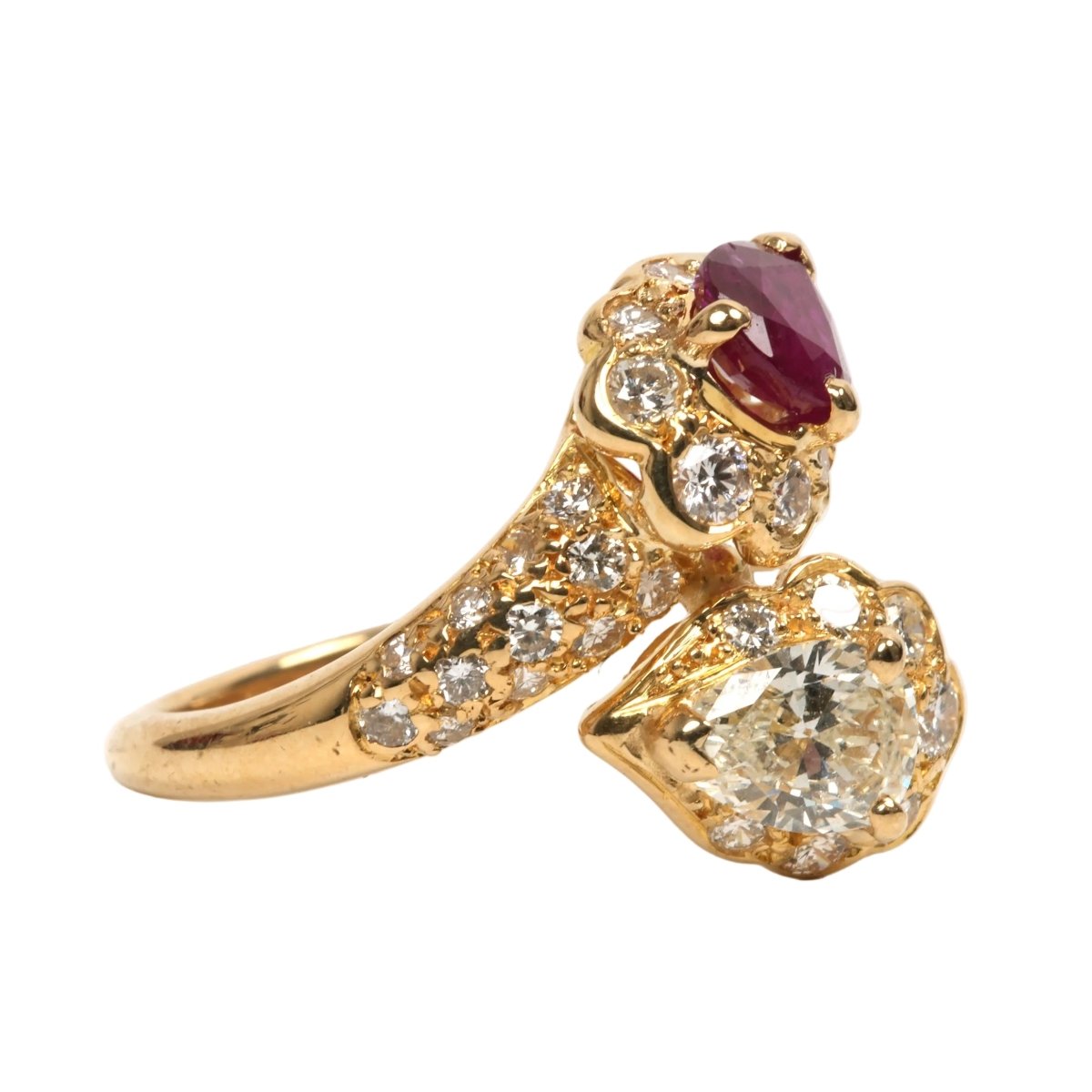 Bague Toi & Moi en or jaune, rubis et diamants - Castafiore