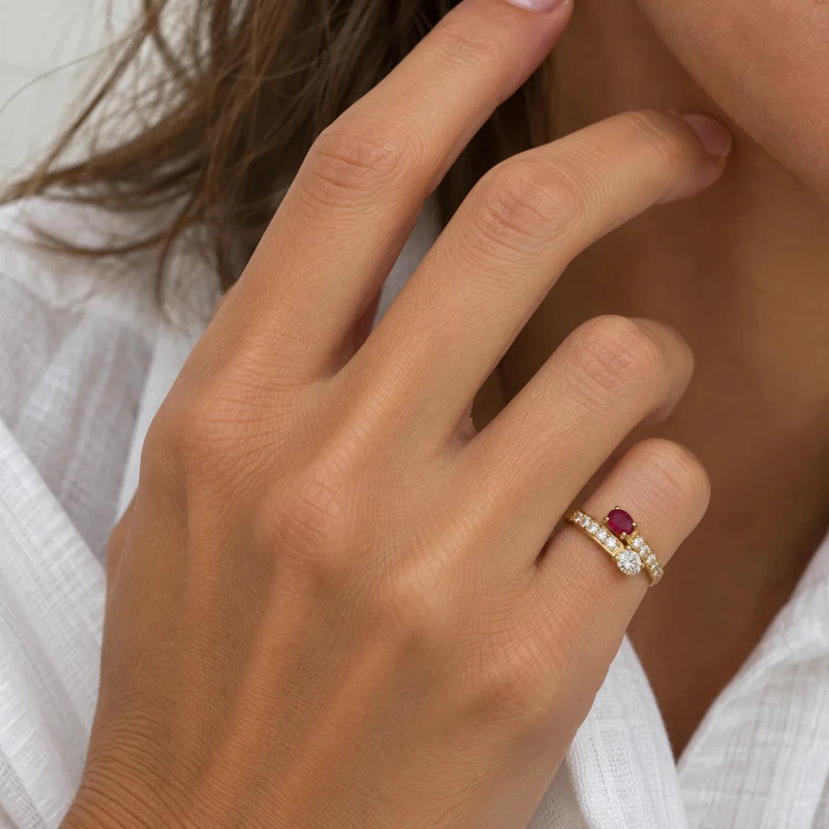 Bague Toi & Moi en or jaune, rubis et diamants - Castafiore
