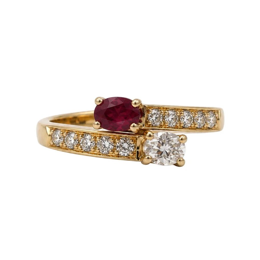 Bague Toi & Moi en or jaune, rubis et diamants - Castafiore