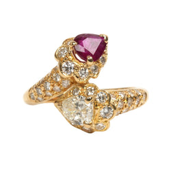 Bague Toi & Moi en or jaune, rubis et diamants - Castafiore