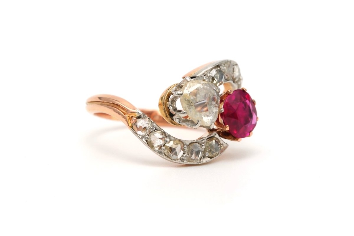 Bague Toi & Moi en or jaune, rubis et diamants - Castafiore