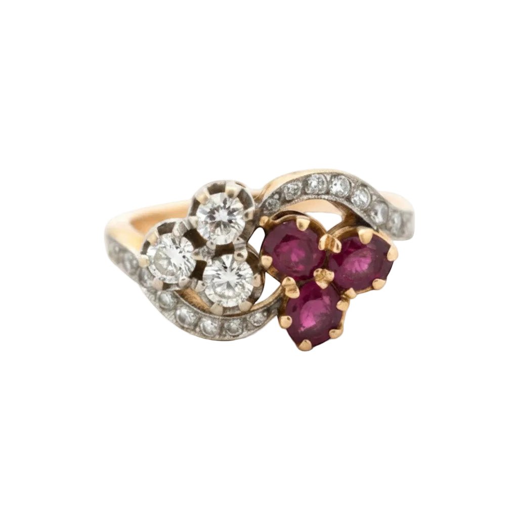 Bague Toi & Moi en or jaune, rubis et diamants - Castafiore