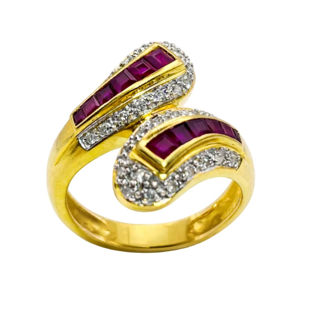 Bague Toi & Moi en or jaune, rubis et diamants - Castafiore