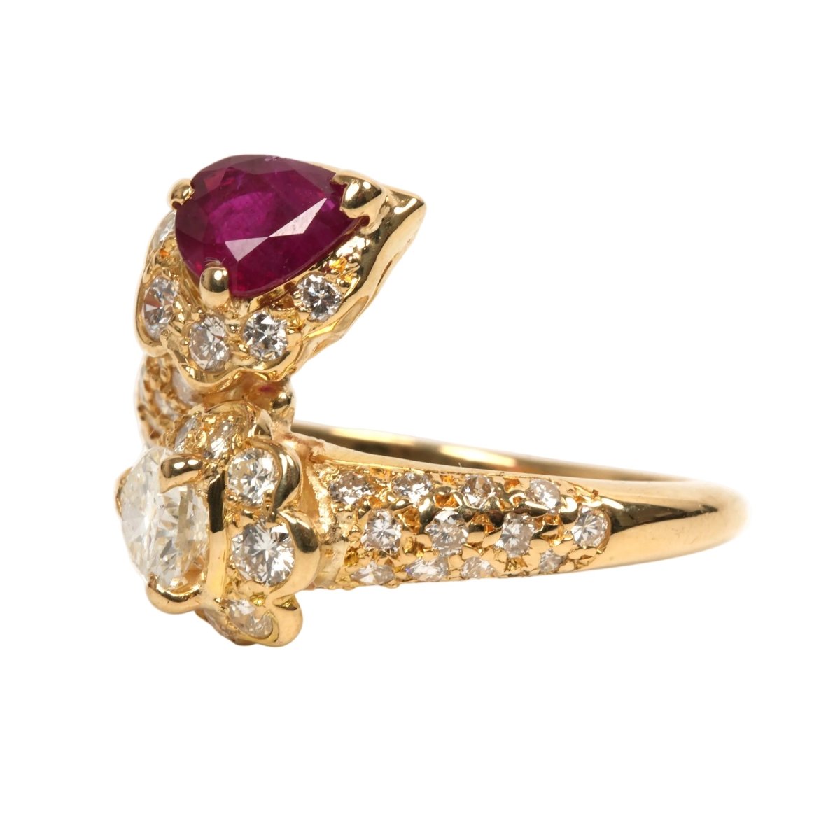 Bague Toi & Moi en or jaune, rubis et diamants - Castafiore