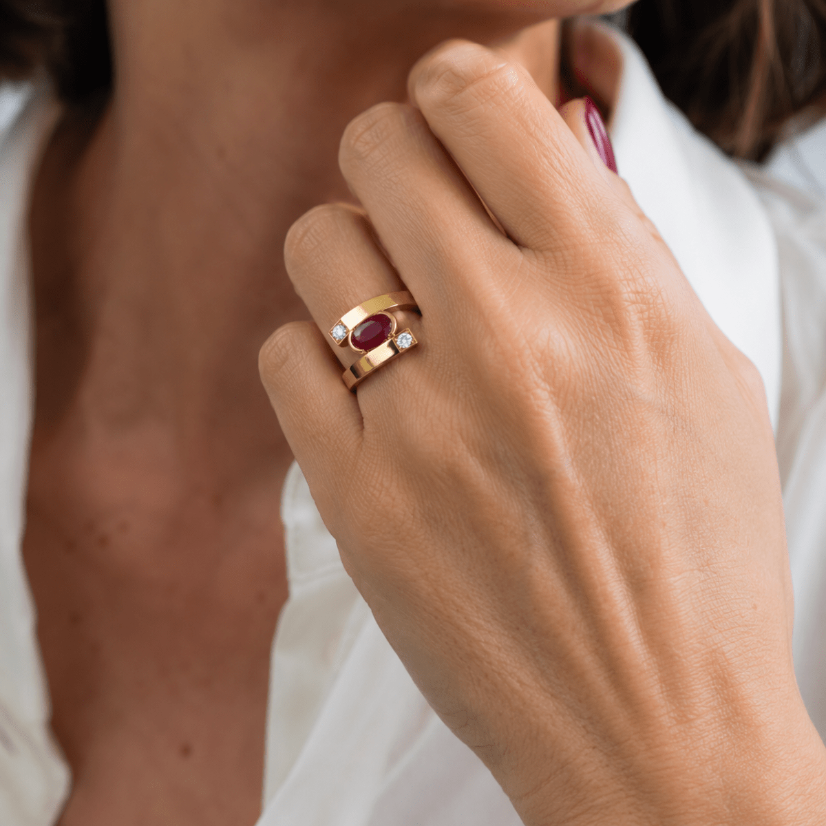Bague Toi & Moi en or jaune, rubis et diamants - Castafiore