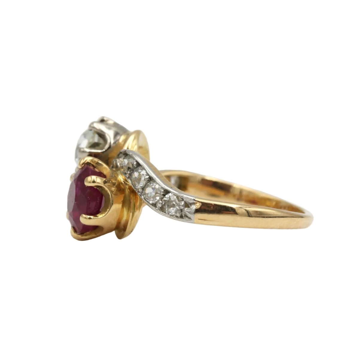 Bague Toi & Moi en or jaune, rubis et diamants - Castafiore