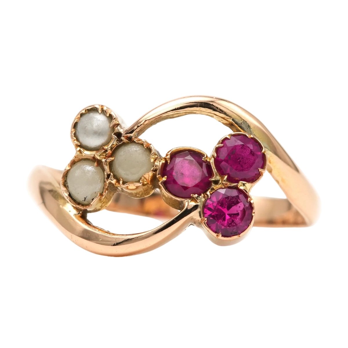 Bague Toi & Moi en or jaune, rubis et perles - Castafiore