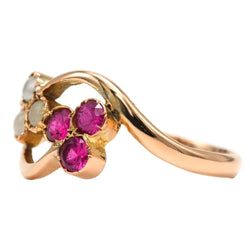 Bague Toi & Moi en or jaune, rubis et perles - Castafiore