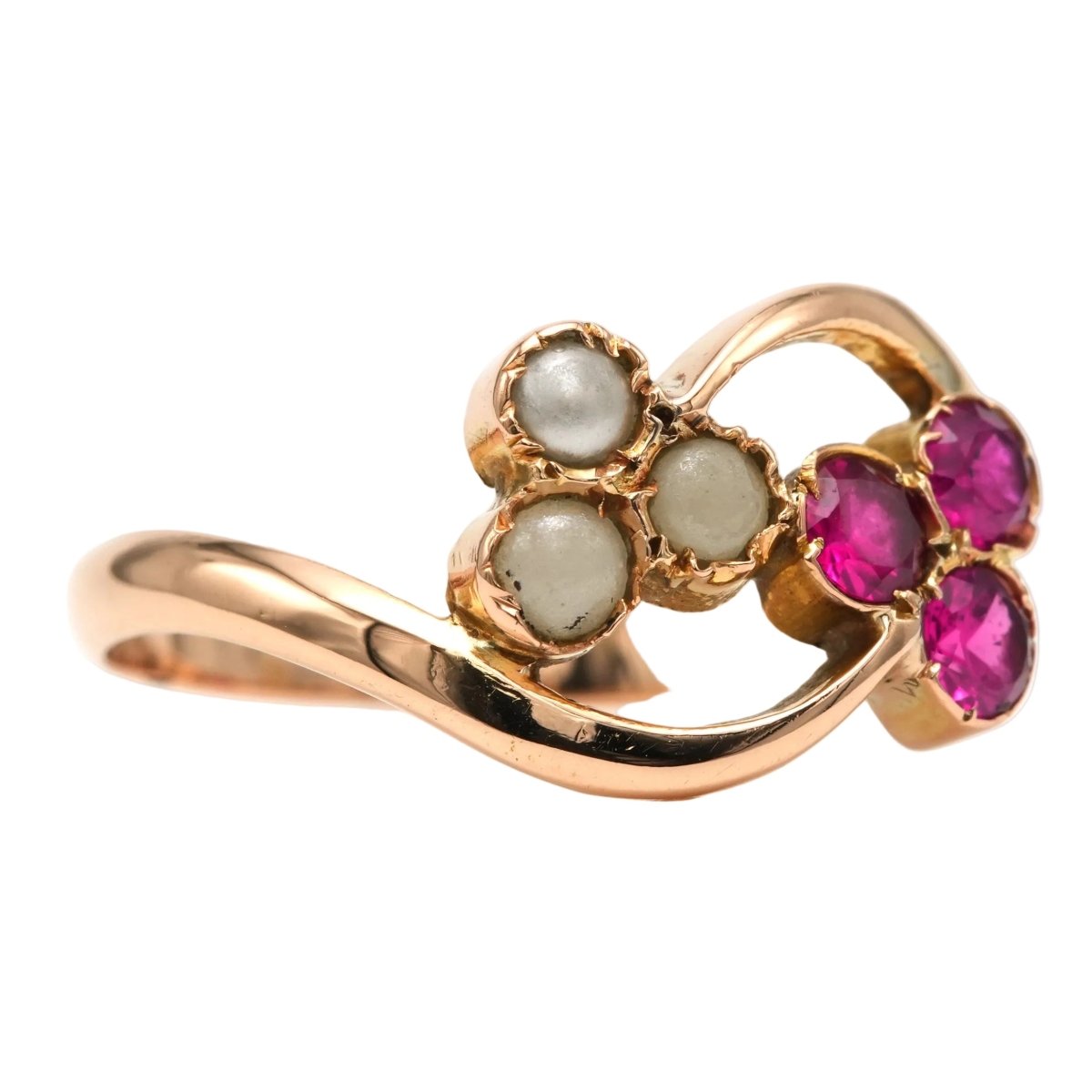 Bague Toi & Moi en or jaune, rubis et perles - Castafiore