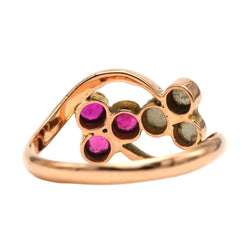 Bague Toi & Moi en or jaune, rubis et perles - Castafiore