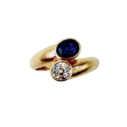 Bague Toi & Moi en or jaune, saphir et diamant - Castafiore