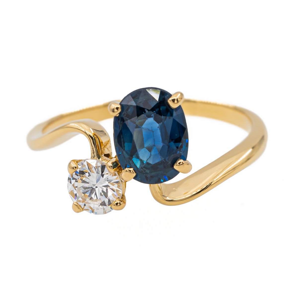 Bague Toi & Moi en Or jaune, Saphir et Diamant - Castafiore