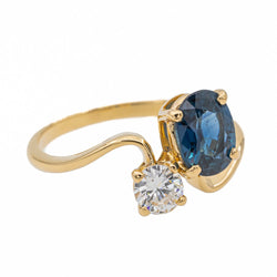 Bague Toi & Moi en Or jaune, Saphir et Diamant - Castafiore