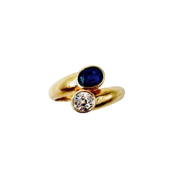 Bague Toi & Moi en or jaune, saphir et diamant - Castafiore