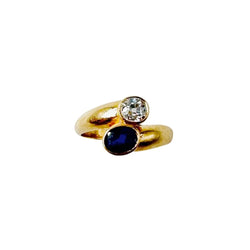 Bague Toi & Moi en or jaune, saphir et diamant - Castafiore