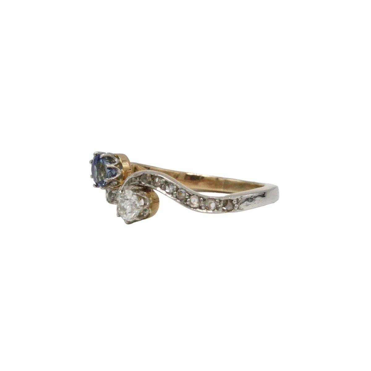 Bague Toi & Moi en or jaune, saphir et diamants - Castafiore