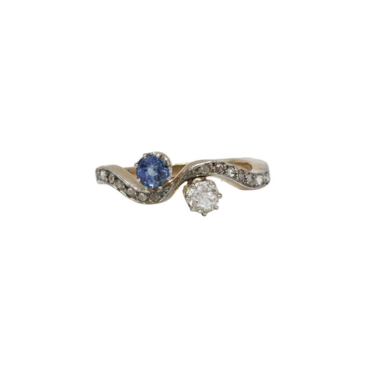 Bague Toi & Moi en or jaune, saphir et diamants - Castafiore
