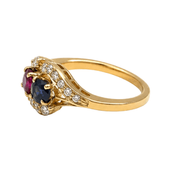 Bague Toi & Moi en or jaune, saphir, rubis et diamants - Castafiore