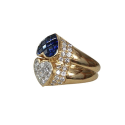 Bague Toi & Moi en or jaune, saphirs et diamants - Castafiore