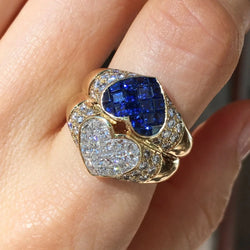 Bague Toi & Moi en or jaune, saphirs et diamants - Castafiore