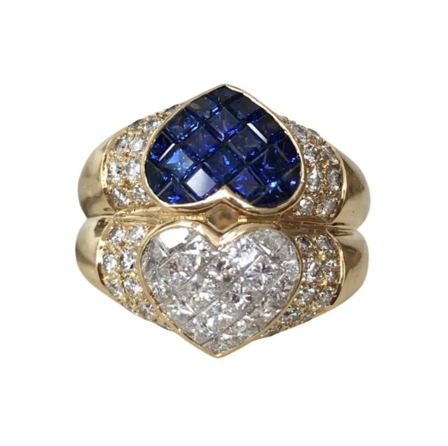 Bague Toi & Moi en or jaune, saphirs et diamants - Castafiore
