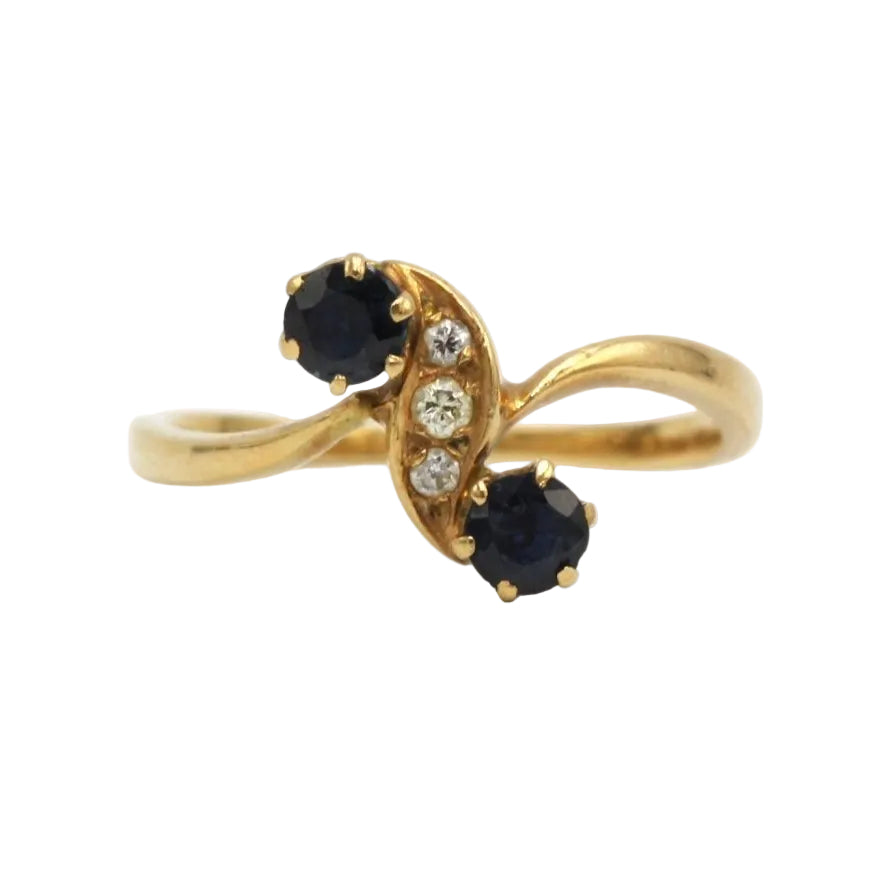 Bague Toi & Moi en or jaune, saphirs et diamants - Castafiore