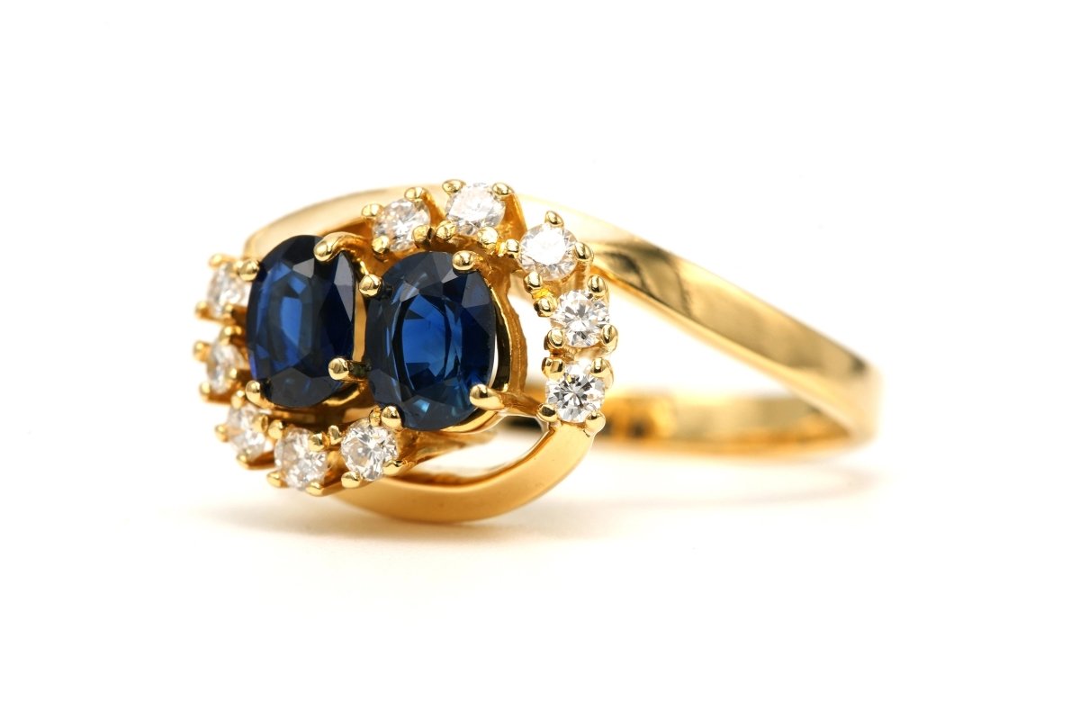 Bague Toi & Moi en or jaune, saphirs et diamants - Castafiore