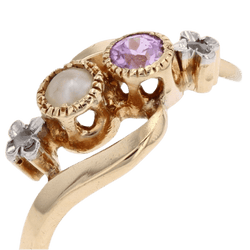 Bague Toi & Moi en or jaune, saphirs, perle et diamants - Castafiore