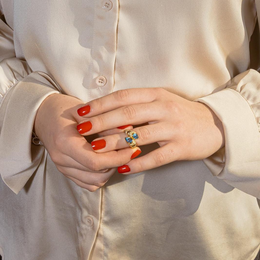 Bague Toi & Moi en or jaune, topazes et diamants - Castafiore