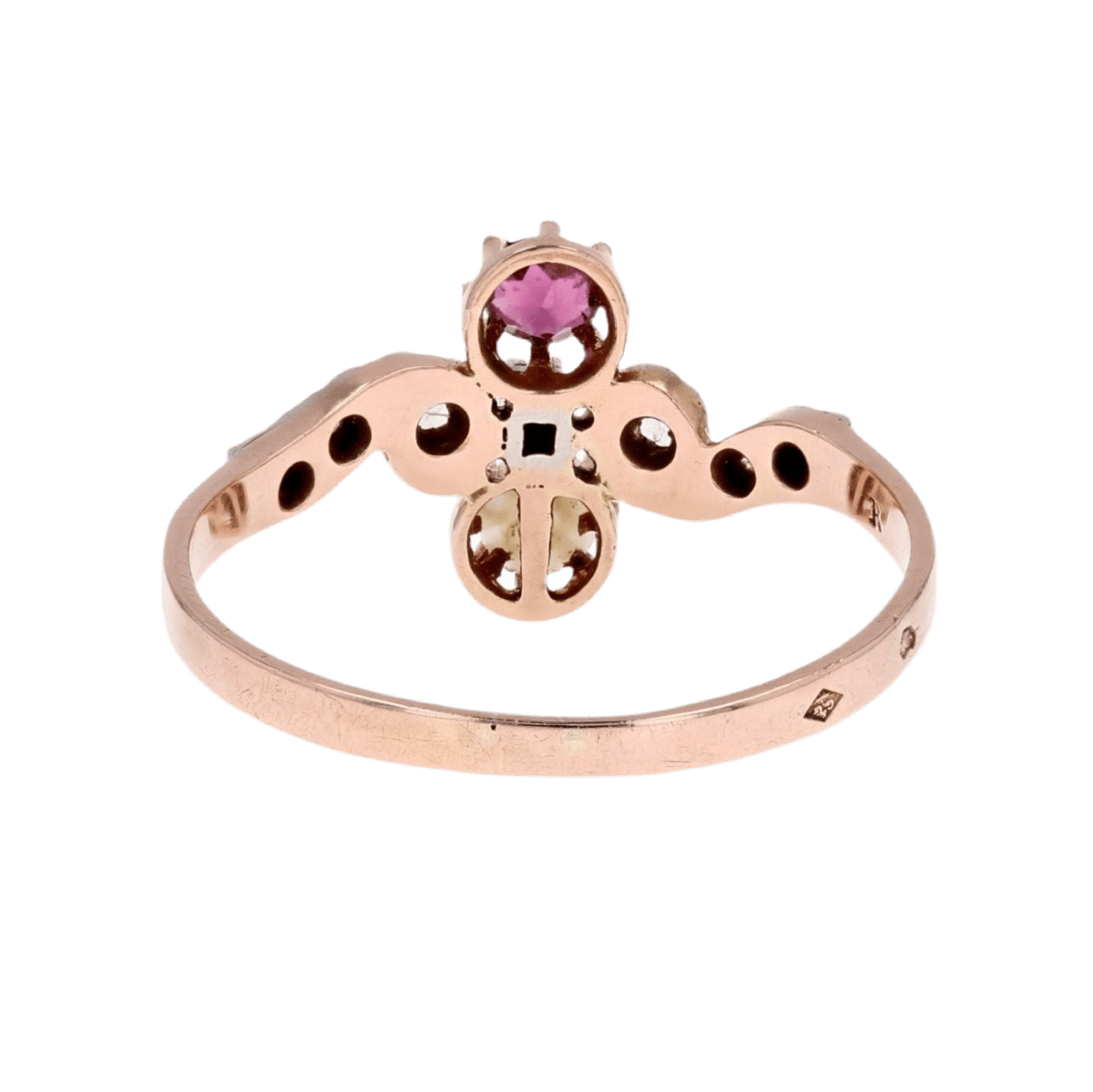 Bague Toi & Moi en or rose, grenat, perle et diamants - Castafiore