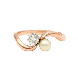 Bague Toi & Moi en or rose, perle et diamant - Castafiore